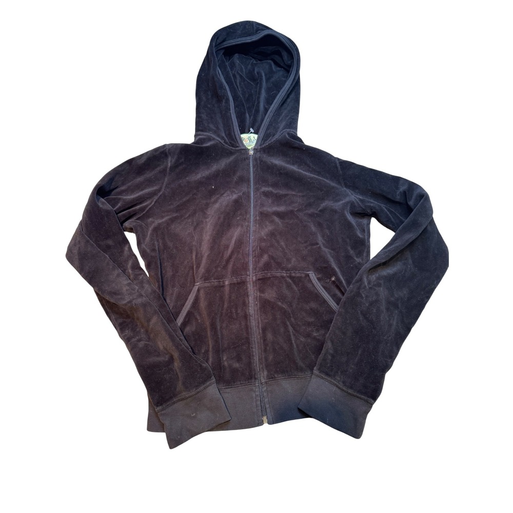 Vintage Y2K Juicy Couture Black Velour Zip Hoodie Track‎ Jacket Size L usa